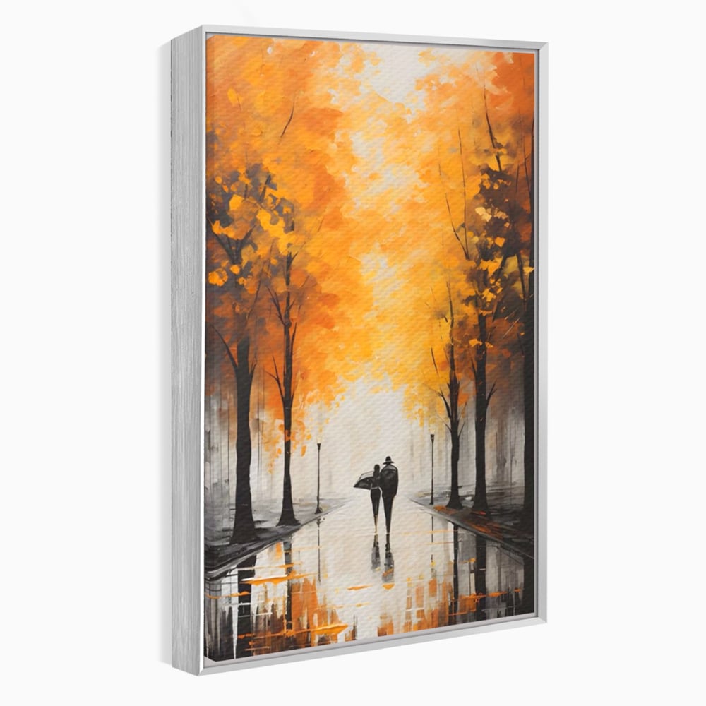 Tablou canvas cu tablou canvas cuplu sub umbrela, in rama de aluminiu argintiu